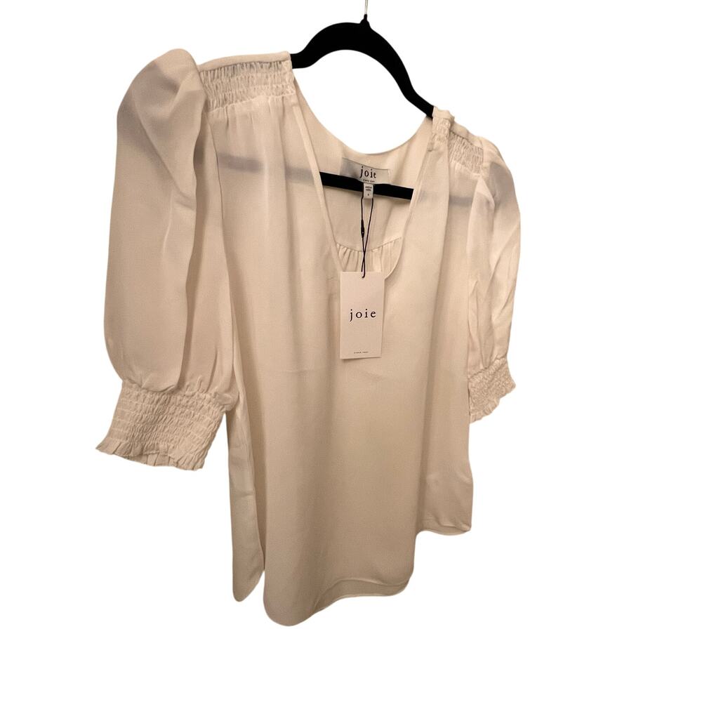 Joie Ivory Puff-Sleeve Smocked Cuff Blouse